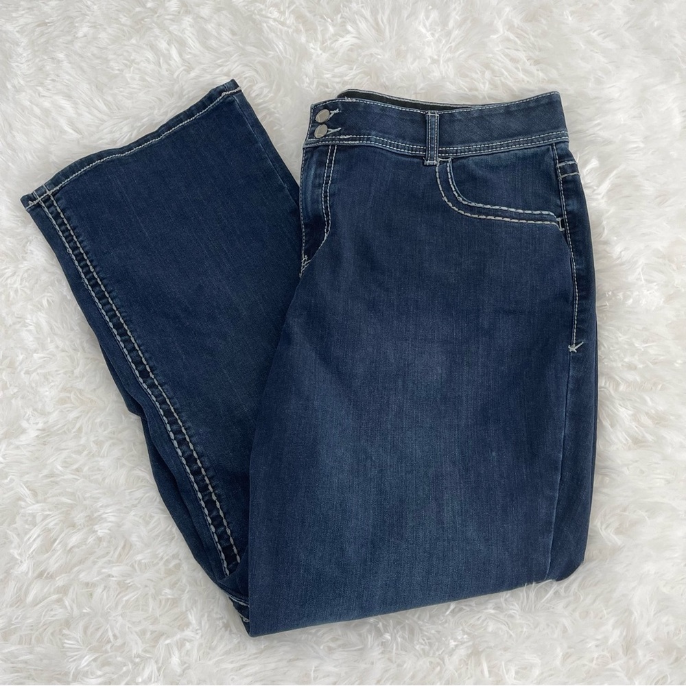 Lane Bryant Dark Wash Bootcut Jeans Woman’s Size 20 Flap Pockets Nice Stitching!